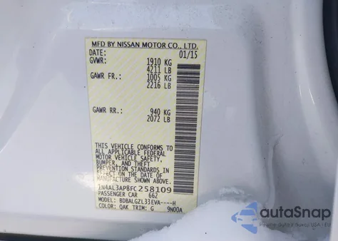 2015 Nissan Altima 2.5 S z USA, uszkodzony, nr VIN 1N4AL3AP8FC258109